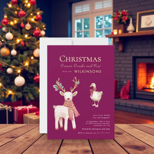 Invitación Festive  reindeer goose Watercolor  Holiday Party (Subido por el creador)