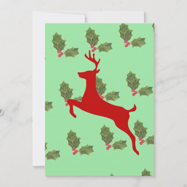 Invitación Festive Reindeer & Holly Holiday Dinner Invitation (Anverso)
