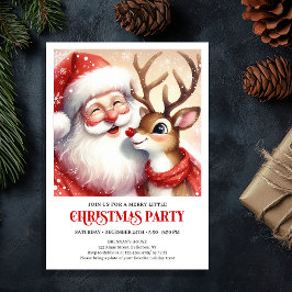 Invitación Festive Santa and Rudolph Holiday Family Joy Party