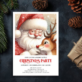 Invitación Festive Santa Claus Rudolph Holiday Cheer Party 