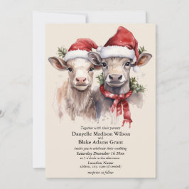 Invitación Festive Santa Hat Cow Calves Christmas Wedding 