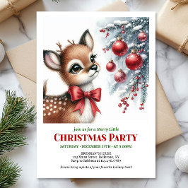 Invitación Festive snowy forest baby deer Christmas invites