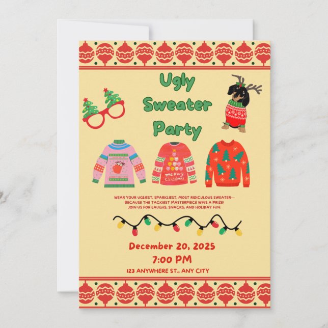 Invitación Festive Ugly Sweater Party Invitation  (Anverso)