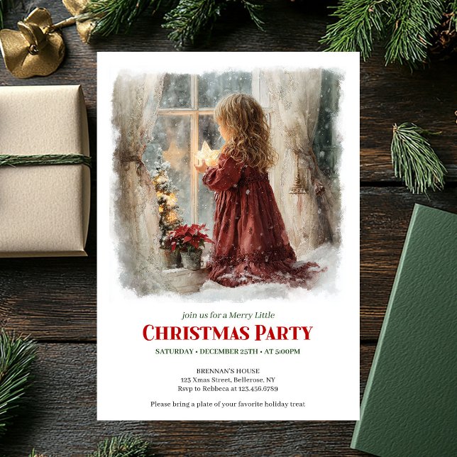 Invitación Festive Victorian Little Girl Awaiting Santa  (Festive Victorian Little Girl Awaiting Santa Editable Invite)