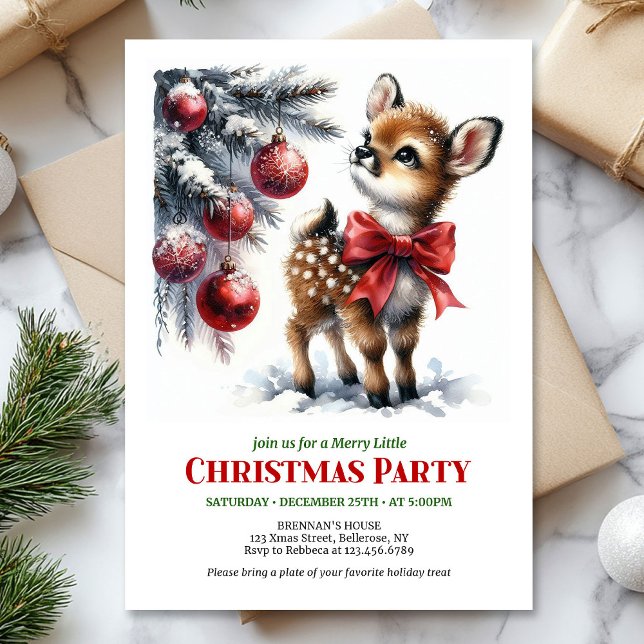 Invitación Festive watercolor fawn snowy forest cozy winter  (Festive watercolor fawn snowy forest cozy winter Christmas invite

)