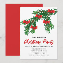 Invitación Festive Watercolor Greenery Red Bow Christmas