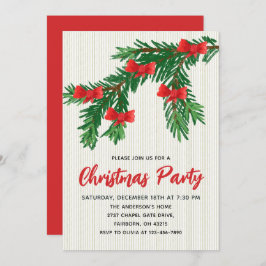 Invitación Festive Watercolor Greenery Red Bow Christmas