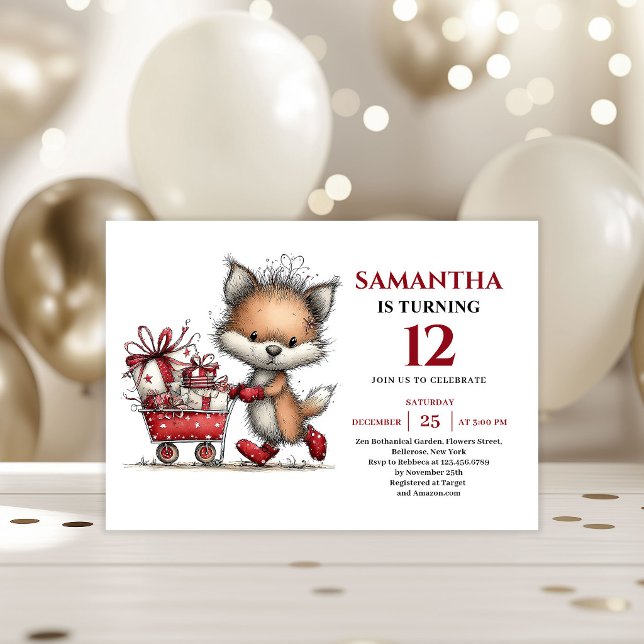 Invitación Festive whimsical fox animals print kids birthday (Festive whimsical animals print kids birthday invitation

)