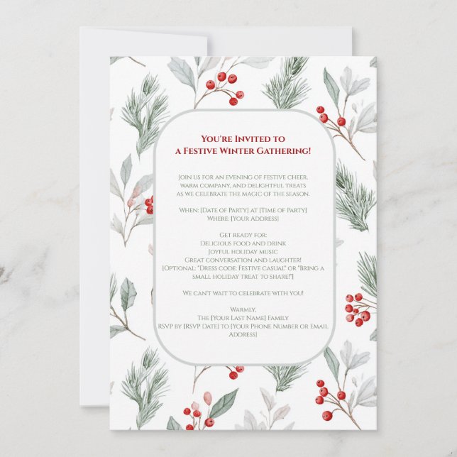 Invitación Festive Winter Gathering Invite - Elegant Holiday  (Anverso)