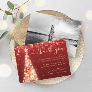 Invitación Festividad Boda Rojo Oro de Oro Foto Gracias