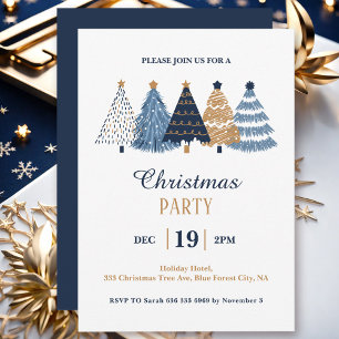 Invitación Festividad de árboles de navidad azul corporativos
