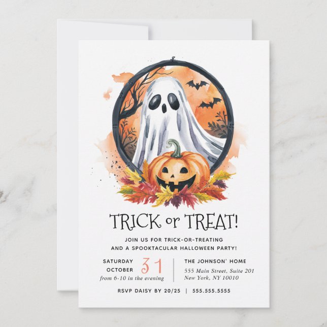 Invitación Festividad de calabaza fantasma o fiesta de Hallow (Anverso)