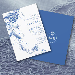 Invitación Festividad de compromiso con bodas de flores azule