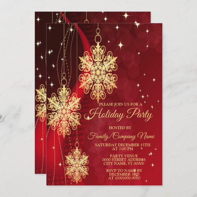 Invitación Festividad de copas de nieve doradas del Fiesta na (Anverso / Reverso)