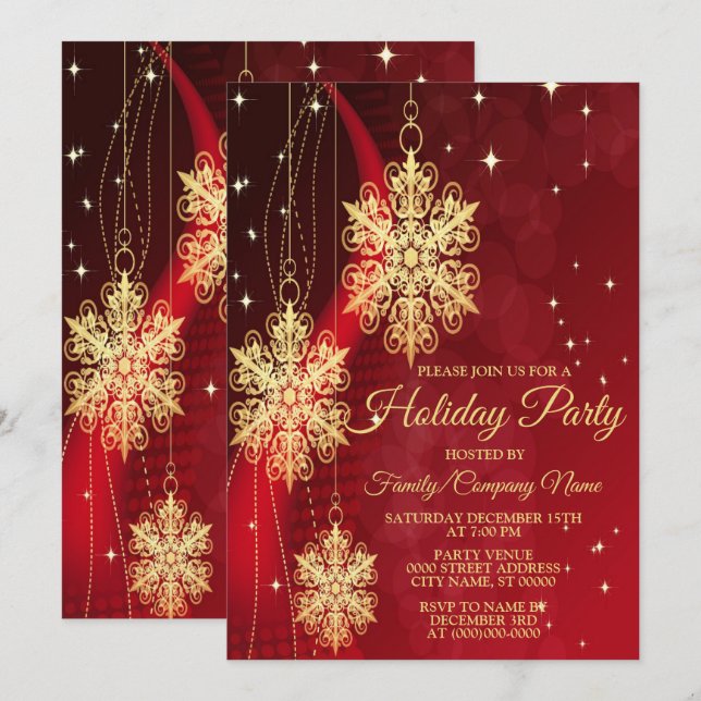 Invitación Festividad de copas de nieve doradas del Fiesta na (Anverso / Reverso)