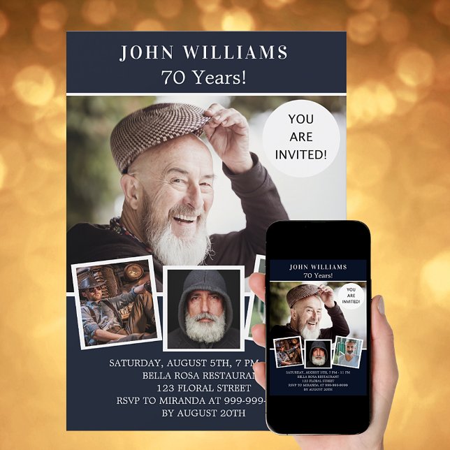 Invitación Festividad de cumpleaños, collage de fotos azul ma (Subido por el creador)