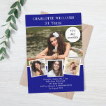 Invitación Festividad de cumpleaños, collage de fotos azul ma<br><div class="desc">Crea tu propio collage de fotos único. Usa cuatro,  cuatro de tus fotos favoritas. Personalice y agregue un nombre y detalles del fiesta. Fondo azul marino,  texto blanco.</div>