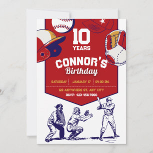 Invitación Festividad de cumpleaños de béisbol ilustrada en r