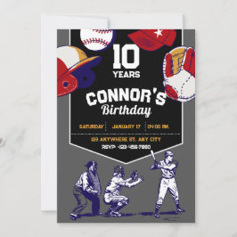 Invitación Festividad de cumpleaños de béisbol ilustrada en r