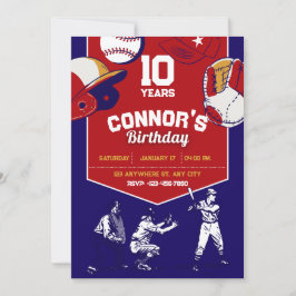 Invitación Festividad de cumpleaños de béisbol ilustrada en r