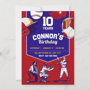 Invitación Festividad de cumpleaños de béisbol ilustrada en r