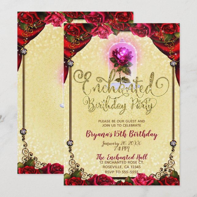 Invitación Festividad de cumpleaños de belleza mágica encanta (Anverso / Reverso)