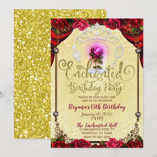 Invitación Festividad de cumpleaños de belleza mágica encanta (Anverso / Reverso)