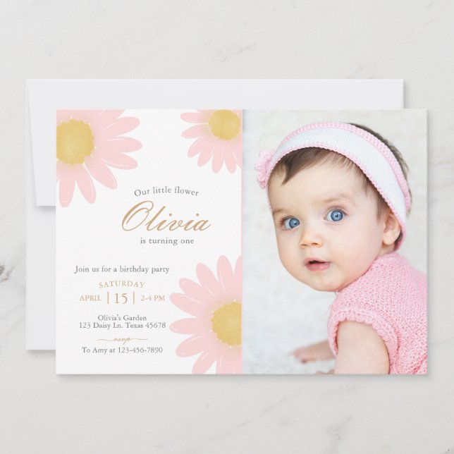 Invitación Festividad de cumpleaños de Daisy foto de boho flo (Anverso)