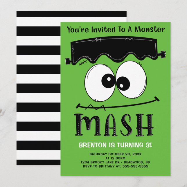 Invitación Festividad de cumpleaños de Frankenstein Monster M (Anverso / Reverso)