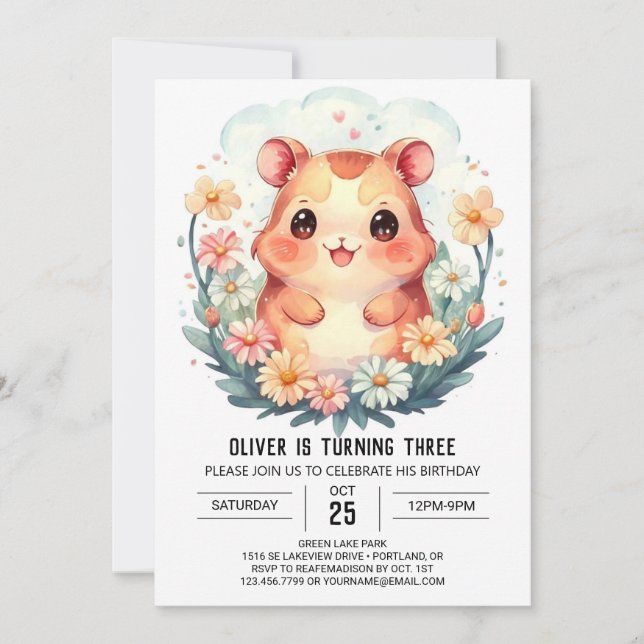 Invitación Festividad de cumpleaños de Hamster Magia (Anverso)