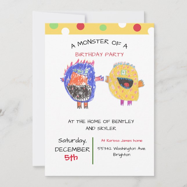 Invitación Festividad de cumpleaños de los Monstruos de Invit (Anverso)