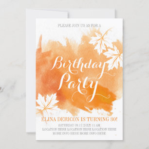 Invitación Festividad de cumpleaños de naranja de acuarela ab