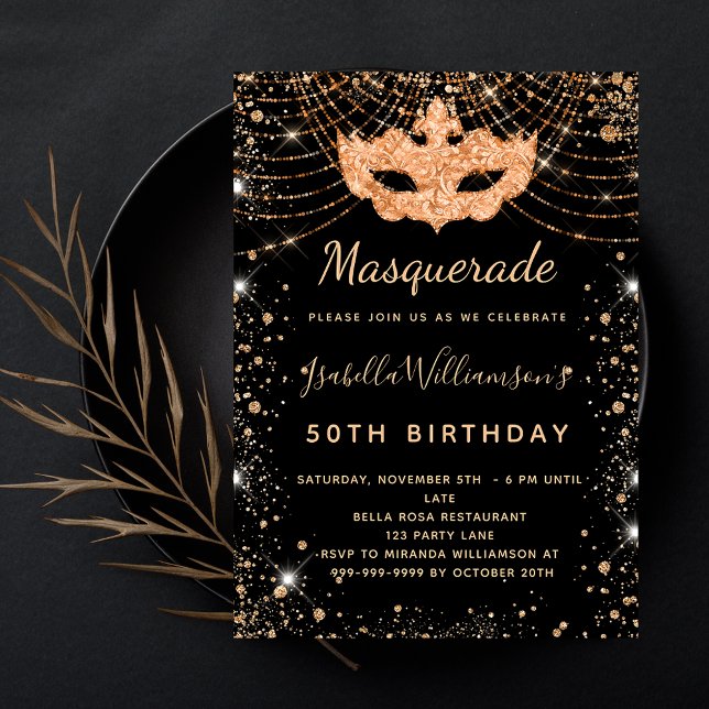 Invitación Festividad de cumpleaños de oro negro en la mascar (Subido por el creador)