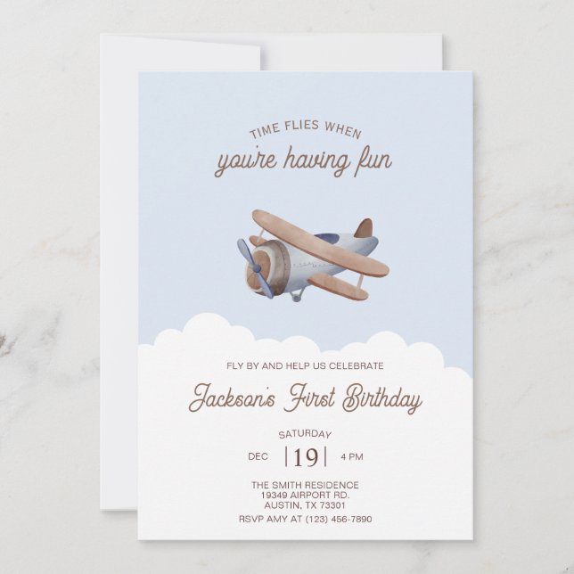 Invitación Festividad de cumpleaños del avión de vuelo person (Anverso)