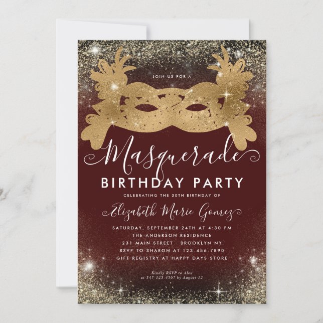 Invitación Festividad de cumpleaños del Purpurina de oro de B (Anverso)