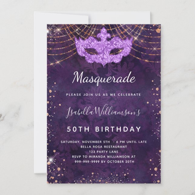 Invitación Festividad de cumpleaños del purpurina de oro de r (Anverso)