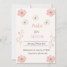 Invitación Festividad de cumpleaños Gitrday con Floral de flo