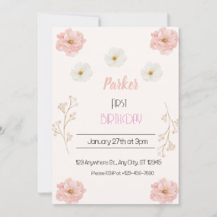 Invitación Festividad de cumpleaños Gitrday con Floral de flo