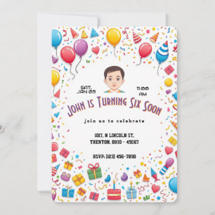 Invitación Festividad de cumpleaños Globos y frontera de rega