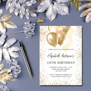 Invitación Festividad de cumpleaños purpurina de oro blanco g