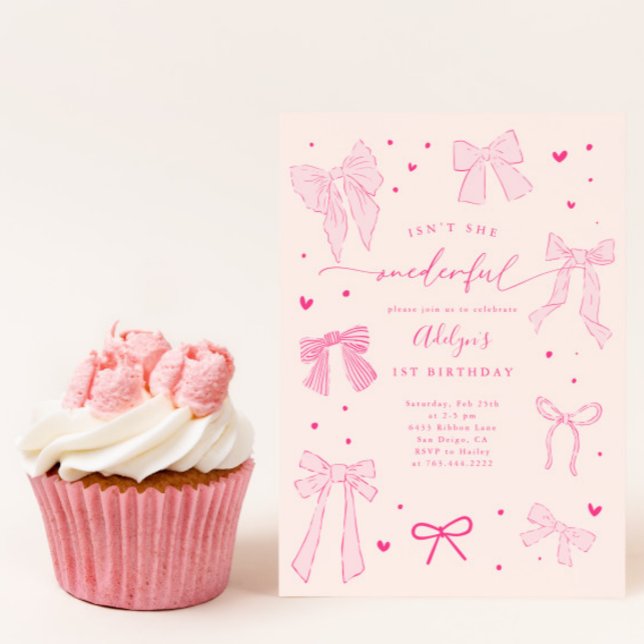 Invitación Festividad de cumpleaños rosado de Coquette Bow (Subido por el creador)