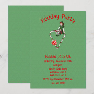 Invitación Festividad De Elf Con Candy Cane Heart Navidades