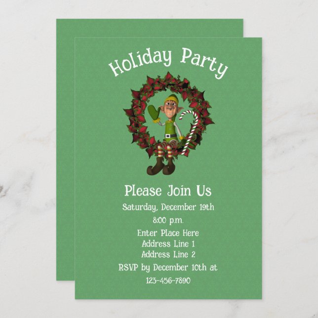 Invitación Festividad De Elf De Cuadros En Navidades De La Gu (Anverso / Reverso)