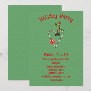 Invitación Festividad de Elf On Candy Cane Heart Navidades