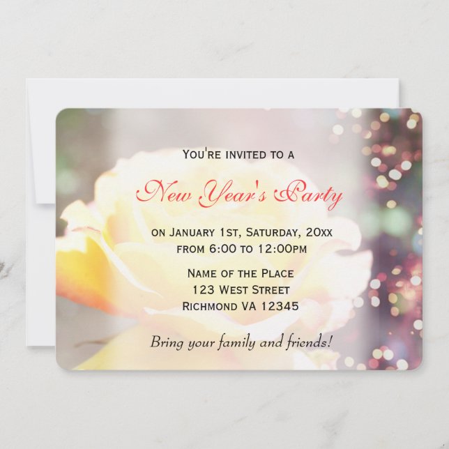Invitación Festividad de flor rosa amarilla de Año Nuevo fies (Anverso)