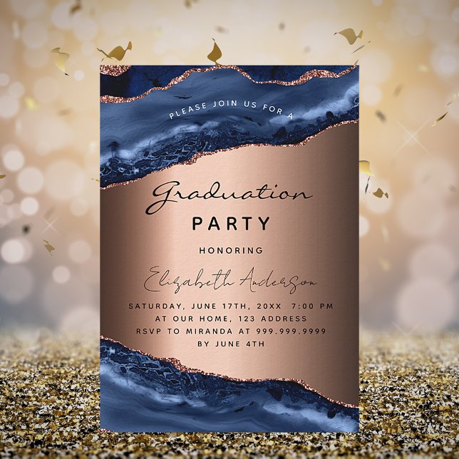 Invitación Festividad de graduación agate azul rosa de oro (Subido por el creador)