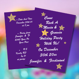 Invitación Festividad de Groovy Star Purple Gold de Moda mode