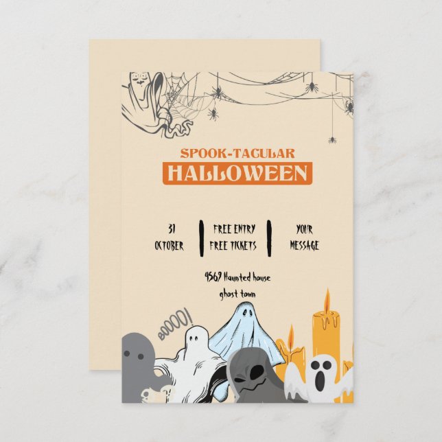 Invitación Festividad de Halloween de fantasmas lindos y Spoo (Anverso / Reverso)