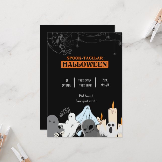 Invitación Festividad de Halloween de fantasmas lindos y Spoo (Anverso/Reverso In Situ)