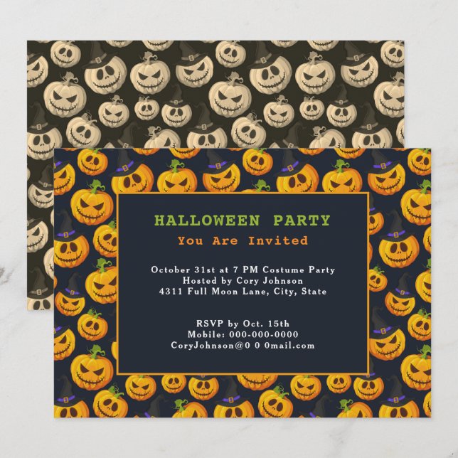 Invitación Festividad de Halloween de Jack o' Lanterns y cala (Anverso / Reverso)
